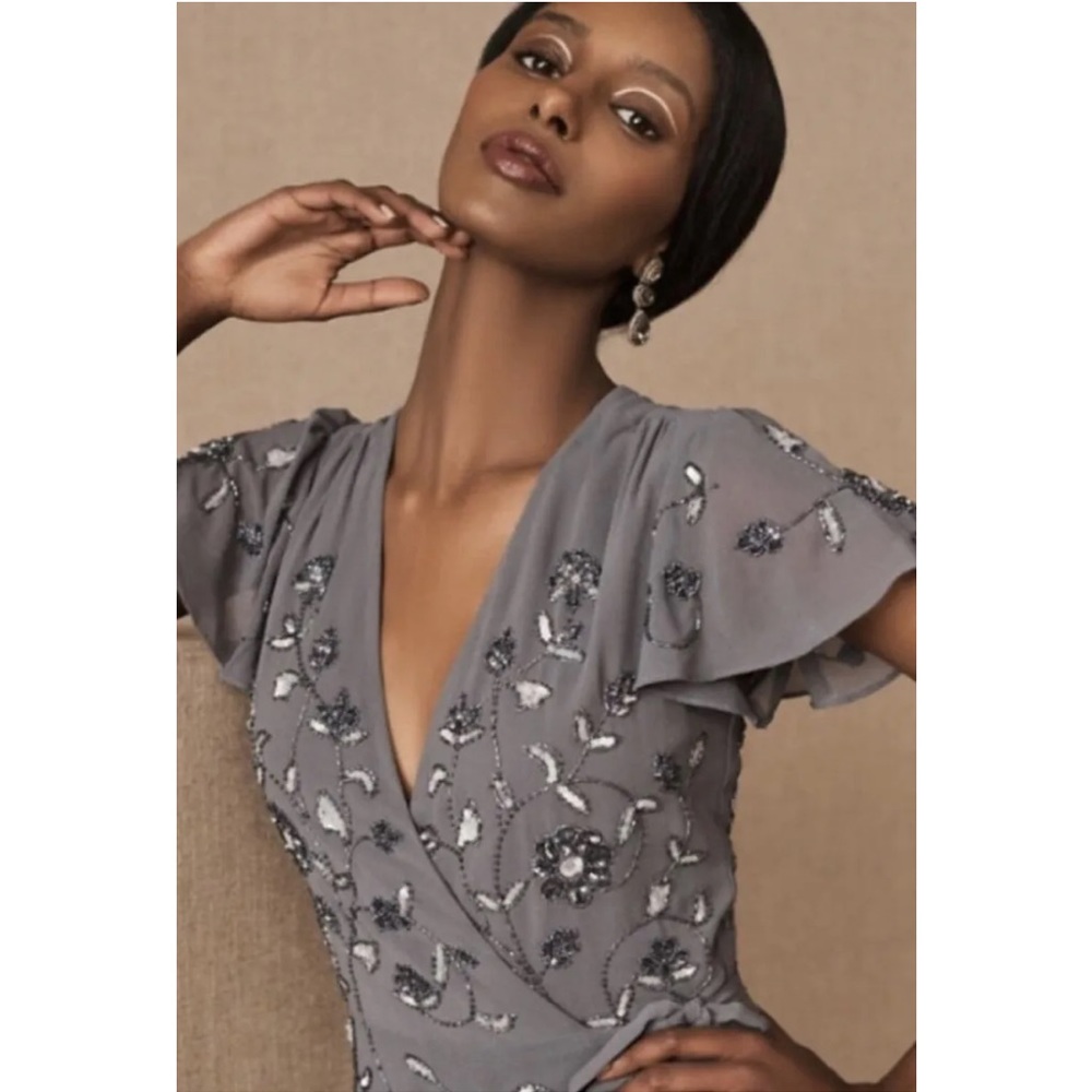 BHLDN Plymouth Grey Beaded Maxi Wrap Dress - Picture 5 of 10